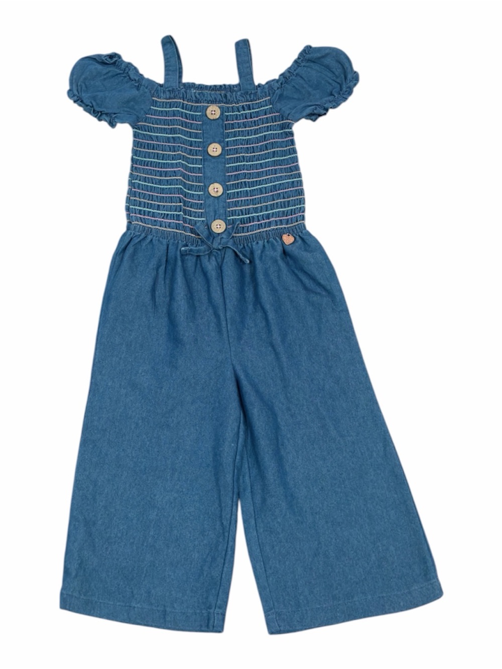 Vince Camuto Girls' Blue Denim-Style Smocked Wide-Leg Jumper